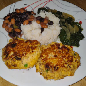 Salmon Patties with Rice-Beans
